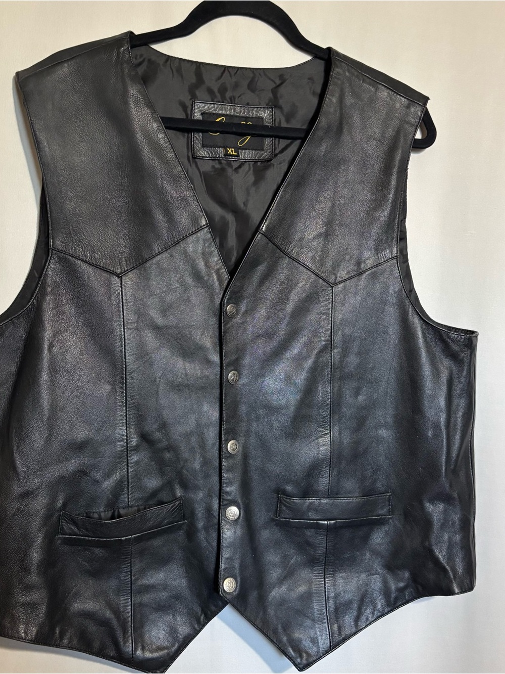 Scully XL Men's Black Leather Biker Western Vest - Classic Snap Button Front